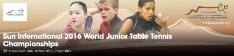 Sun International 2016 World Junior Table Tennis Championships Sun International 2016 World Junior Table Tennis Championships