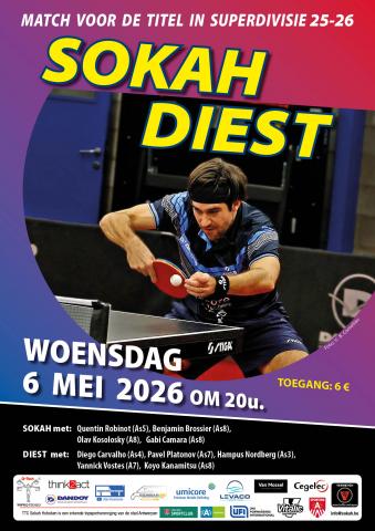 Superdivisie tafeltennis heren finale 2026 Sokah Hoboken PW Diest VTTL